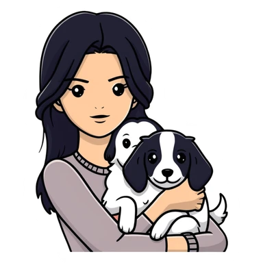 Kendall Jenner with long black hair holding a black Cane Corso dog sticker