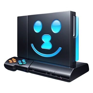 Clash of Clans aesthetic: Cinematic Playful PlayStation 3 Console Portrait Emoji, rendered in a 3D vector-style similar to standard emojis with minimal shading and bold, simplified shapes. A compact, distinct form with signature details, softly glowing with a cutting-edge console technology charm. Simplified yet unmistakably iconic, highly detailed and consistent, glowing with a soft radiance and high shine. Stylized with a touch of technological advancement and a soft glowing outline, capturing the essence of a beloved gaming relic with a friendly, playful manner! sticker