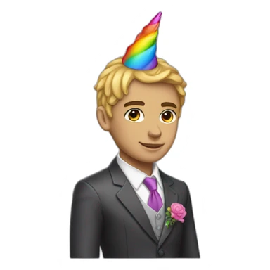 Posh-boy-with-suit-and-rainbow-unicorn-hat sticker