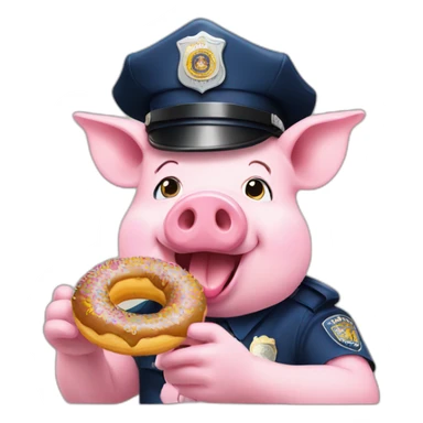 Pig in police hat eating donut sticker