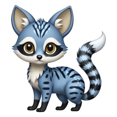 Snowy frosty Snow-lane chibi big-eyed sparkly-eyed animesque derpy cute graceful dark-blue-pointed Civet-Genet-Numbat-Ocelot-Ocicat-hybrid-fusion, full body, tufted short tail, long big ears, short muzzle, whiskers, random markings sticker