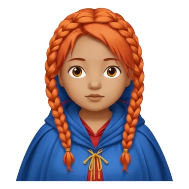 red orange braids hair girl, tan skin, fat, wear blue cloak sticker