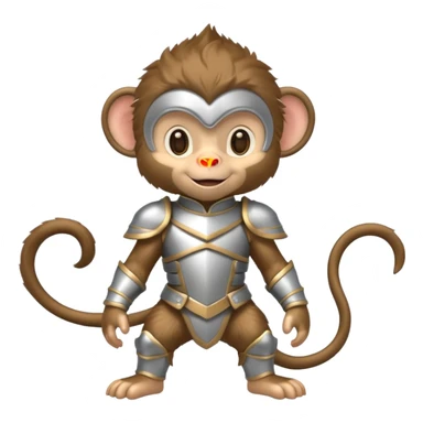 baby monkey in silver armor, full body, smile sticker