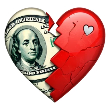 red broken heart glued together by dollars sticker