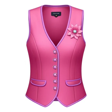 a stylish women’s vest, sleeveless, elegant and decorative design, in a bright pink color with small cute details, feminine and fancy look, no background, ONLY VEST sticker