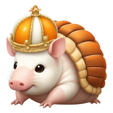 Orange and white piebald chubby round armadillo pig panda centipede armadillo wearing a crown sticker