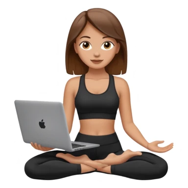 A white girl with brown hair who works remotely through her laptop and enjoys yoga sticker