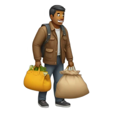 man with overloaded bag with money sticker