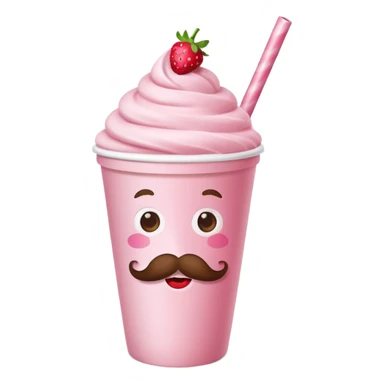 strawberry milkshake in a paper cup with mustache sticker