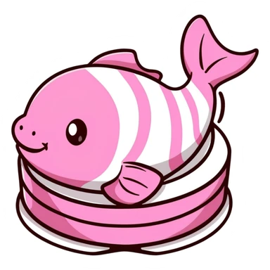 cute fish cake with pink swirl, white base with pink spiral pattern, narutomaki, kawaii Japanese food sticker