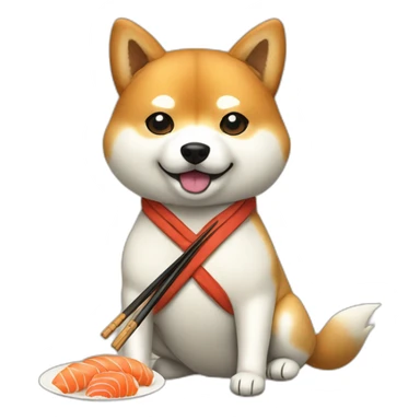 Shiba Inu wearing clothes eating sushi  sticker
