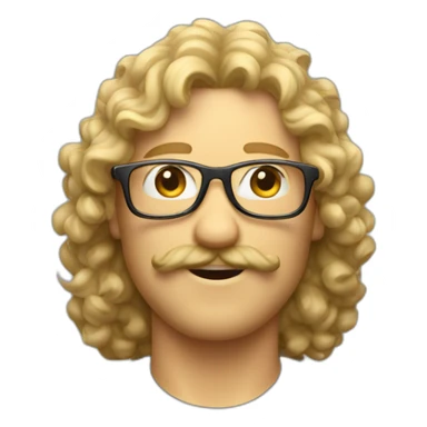 guy with a curly blond mullet mustache and glasses sticker