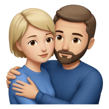 draw a man and a woman hugging each other passionately. looking toward each other. woman has short hair. man has short hair and beard. sticker