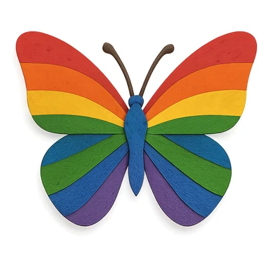 a butterfly in paper craft style, layered paper, rainbow pride colors, handmade look sticker