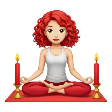 Light skin, yoga, red curled hair shoulder length, candles on the yoga mat sticker