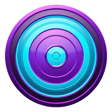 Futuristic glowing bullseye target emoji, neon purple and cyan holographic glow, dark background, digital tech style, abstract sparkles, no face. sticker
