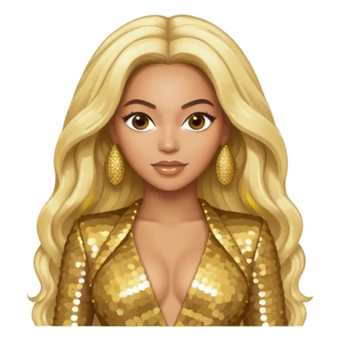 Beyonce long platinum blonde hair, gold outfit sticker