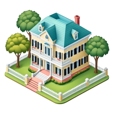 Charleston mansion, isometric dollhouse-style, realistic sticker