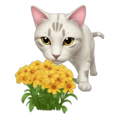 Cat sniffing flowers sticker