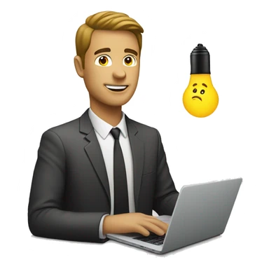 man with laptop and light bulb above head sticker