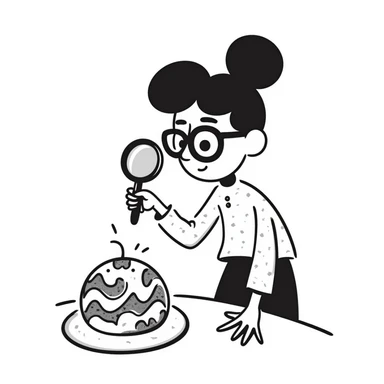 student examining something with a magnifying glass sticker