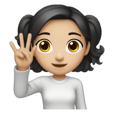 Small white skin black haired girl showing 3 fingers sticker