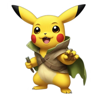 pikachu with the face of yoda and wolverine claws sticker