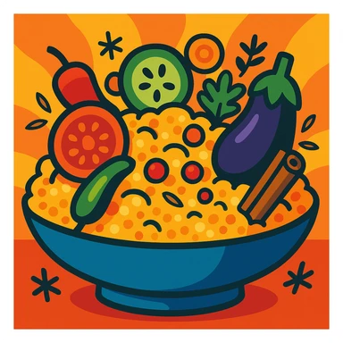 Moroccan curvy couscous, colorful, appetizing, food illustration sticker