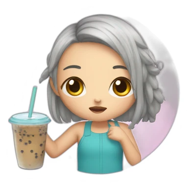 girl crying and holding bubble tea sticker