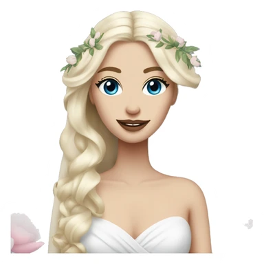 White bride with long light blonde hair and blue eyes with light pink peonies in hair white skin  sticker
