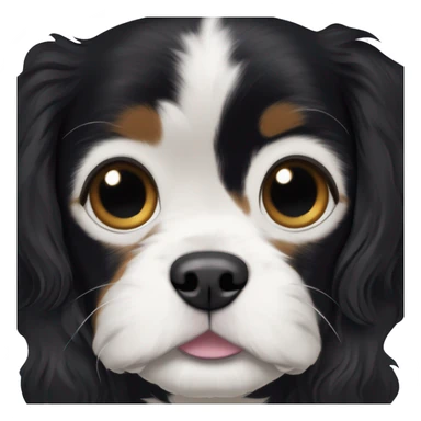 A small completely black Cavalier King Charles Spaniel mix with black, wavy fur, white markings on the chest and muzzle, expressive eyes, and a fluffy tail. sticker