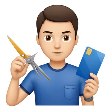Scissors cutting man ID card in 2 parts. Realistic sticker