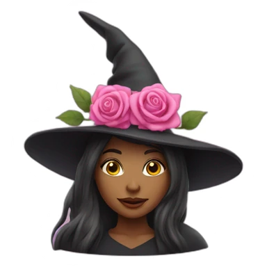 witch wearing pink witch hat and carrying roses sticker