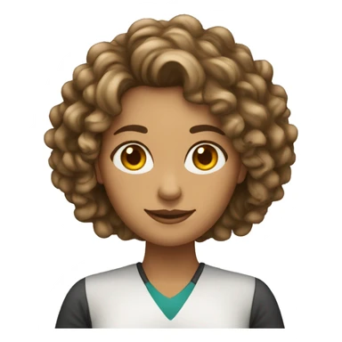 female long curly hair, tanned skin teacher sticker
