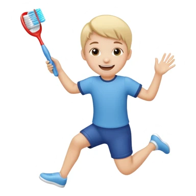 Creat an emoji for kid jumping and holding toothbrush sticker