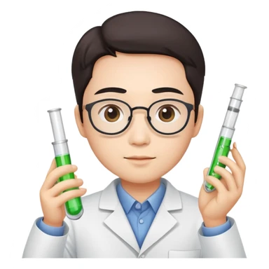 super realistic Chinese scientist holding test tube sticker
