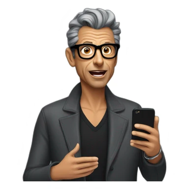 jeff goldblum with dark glasses in his hands and surprised face sticker