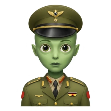 alien, wearing deutch soldier custome, half body sticker