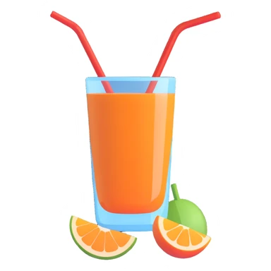 a glass of juice with a straw sticker