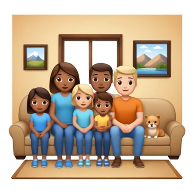 family posing for photo, living room background sticker