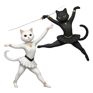 A white cat doing ballet and a black cat doing fencing sticker