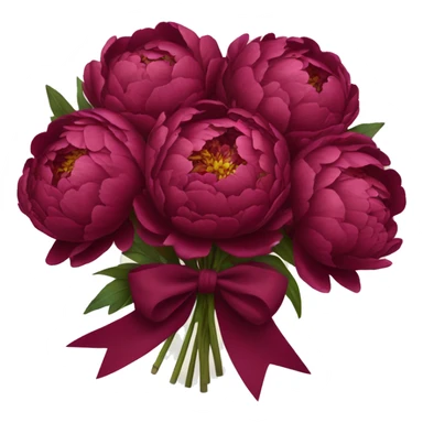 Big bouquet of burgundy peonies with a bow sticker