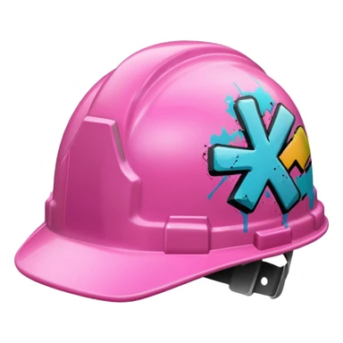 pink hard hat with graffity sticker