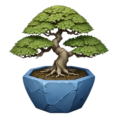 Korean very old broken Stone Age rocky35-sided polyhedron-shaped shallow dark moss rough bark blue maple tree bonsai pot sticker