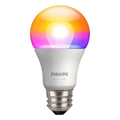 A Philips Hue smart light bulb with color spectrum visible inside the bulb sticker