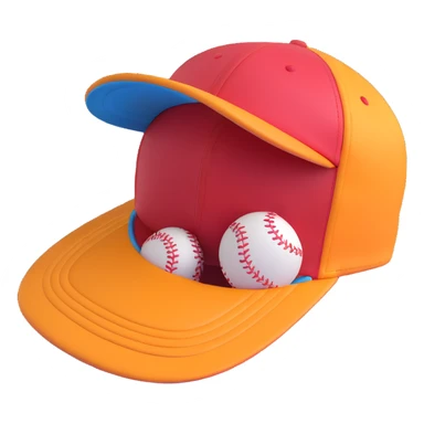 A baseball cap in a 3D cartoon style on a white background, 3D rendering, high resolution, bright colors, with a perspective composition, high saturation, prominent details, a floating effect, and a lively atmosphere, bottom view. sticker