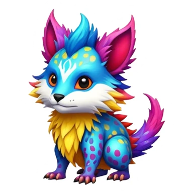 a colorful edgy cute vernid-fionbri-creature with splash patterns full body  sticker