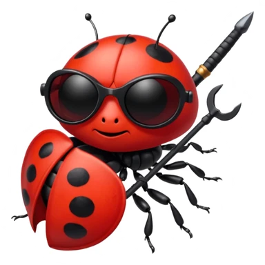 an evil ladybug with dark sunglasses and a weapon sticker