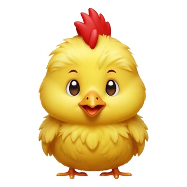 Cinematic Comical Yellow Baby Chicken Portrait Emoji, Head tilted dramatically with an exaggeratedly amused expression, featuring a striking, fluffy yellow downy coat with a tiny quirky red comb, wide, expressive beady eyes filled with playful disbelief, Simplified yet hilariously expressive features, highly detailed, glowing with a slightly sassy glow, high shine, dramatic yet playful, stylized with an air of cheeky mischief, bright and endearing, soft glowing outline, capturing the essence of a spirited and over-the-top chick, so meme-worthy it feels like it could peep its way into internet fame instantly! sticker