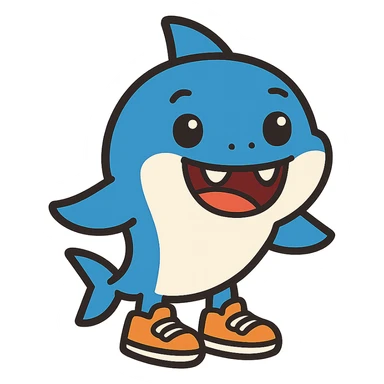 flat toon style baby shark with shoes sticker